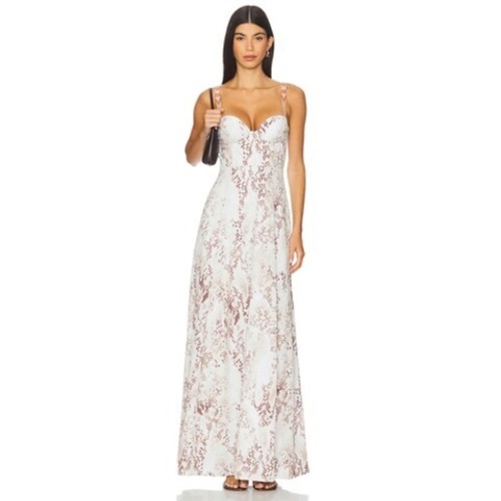 NWT L'Agence Sutton Beaded Strap Maxi Dress in Light Sage Multi Desert Snake - 0 - Picture 4 of 16